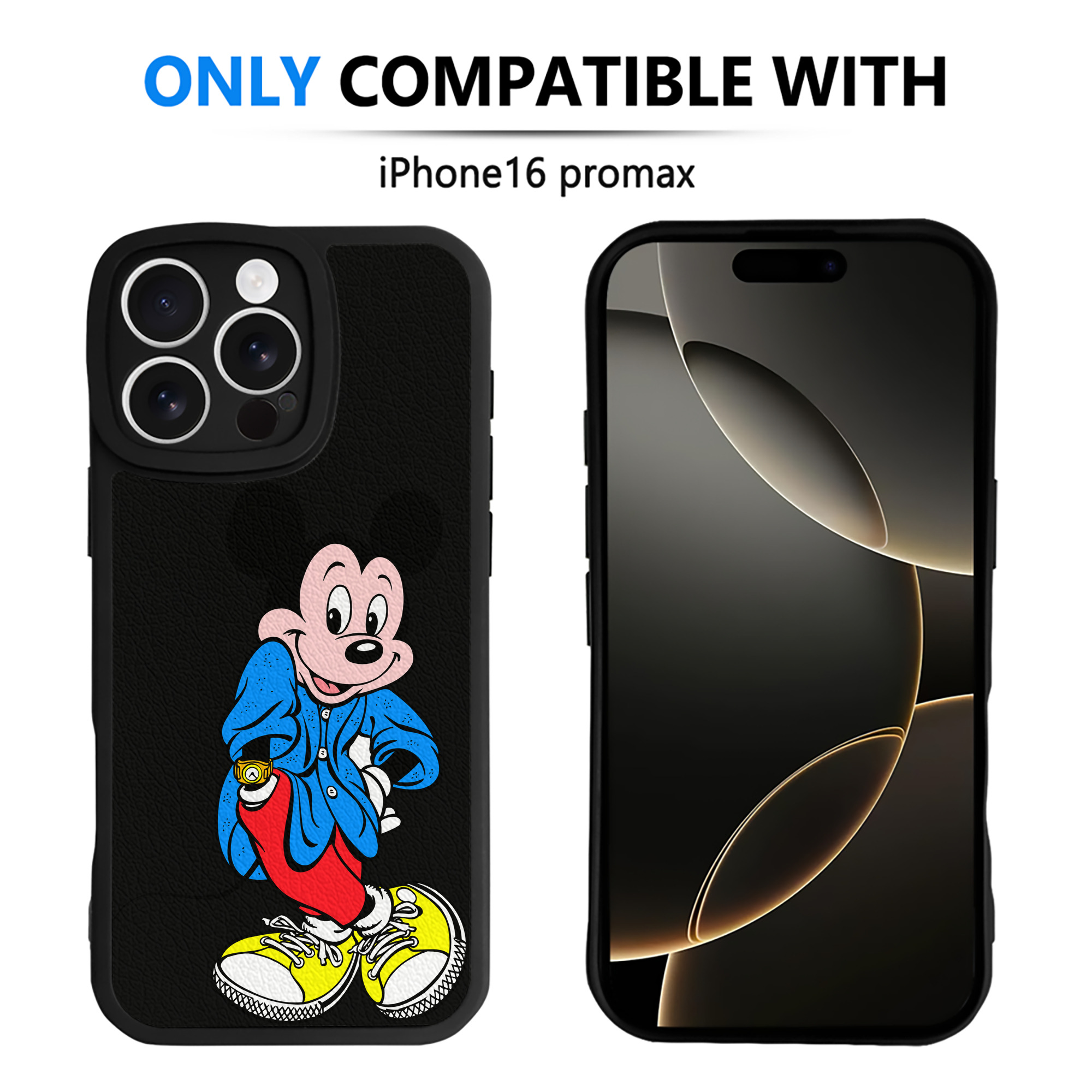 （画像用） ミッキーマウス Mickey Mouse 【iPhone 16シリーズ対応】シリコンスマホケース（レザー調） 材質：シリコン